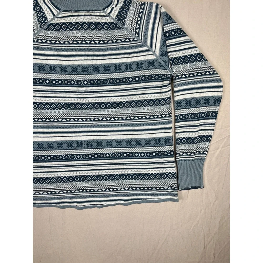 Eddie Bauer Quarter Zip Sweater Mens Medium Blue Nordic Fair Isle Cotton Blend‎